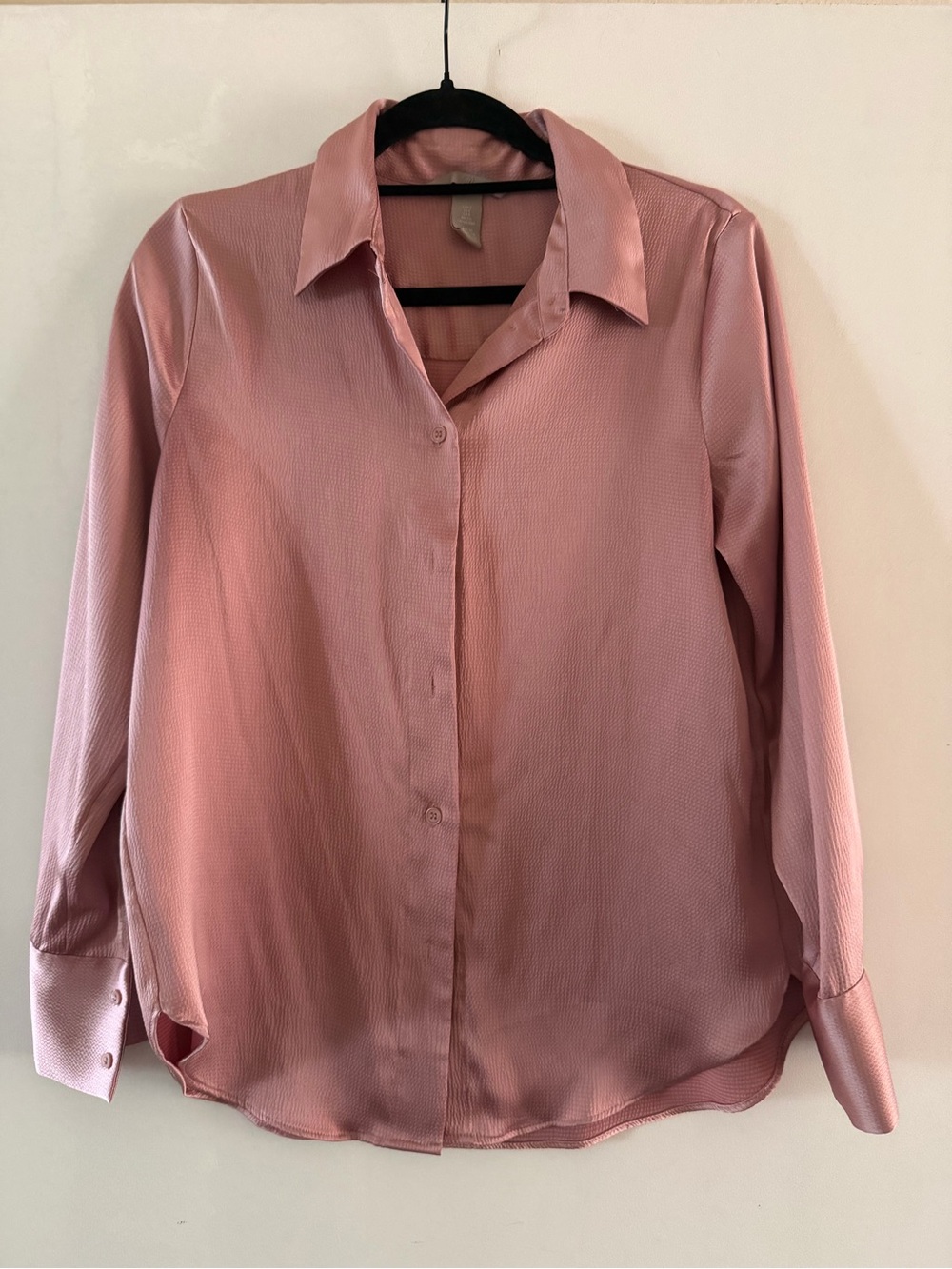 H&M Satin-Look Button-Up Blouse - Rose Pink